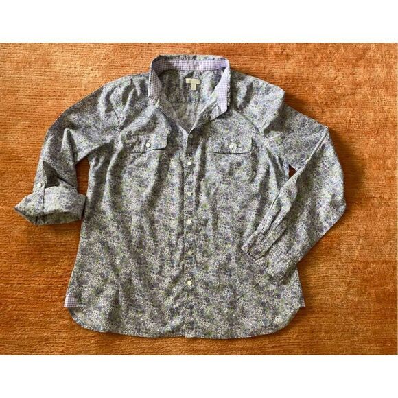 TALBOTS Cotton Bottom Down Long Sleeve lilac Shirt L - Picture 1 of 8